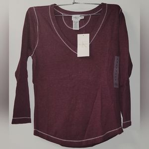 New Calvin Klein 100% Cotton Russet Burgundy V-Neck Blouse Top Shirt Sz Sm